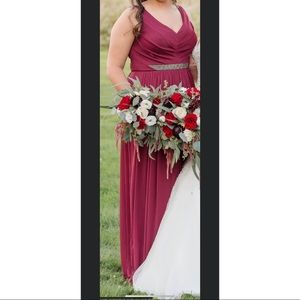 Wine embellished bridesmaid dress